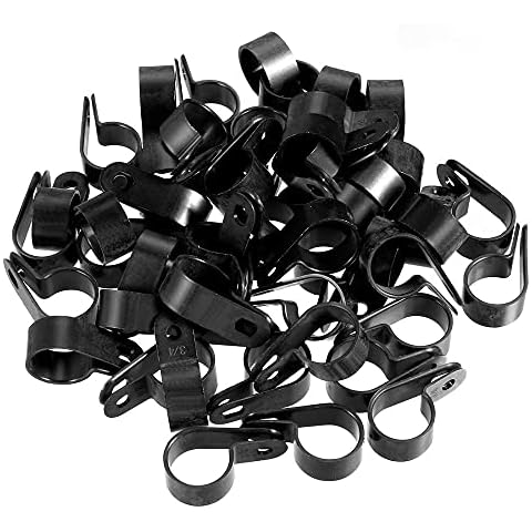 Cable Diameter 9.5/15/15.8/19.4mm Nylon R-Type Cable Clamp Organizer Cord Clips for Wire Management White/Black 50Pcs (Cable Dia 19.4 Black) Cover
