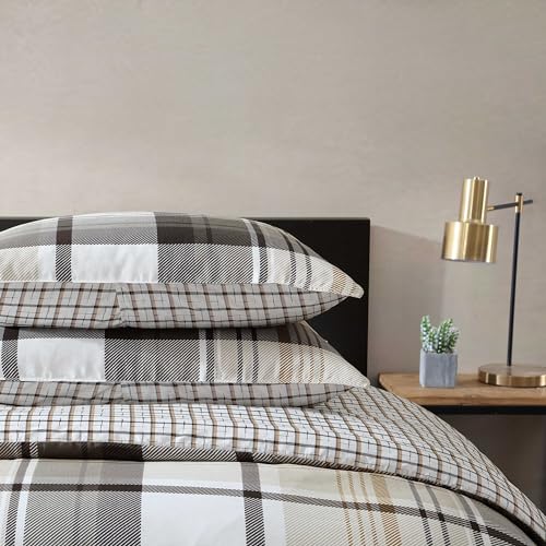 Image of Eddie Bauer- Twin Duvet Cover Set, Reversible Microsuede Bedding Set with Matching Sham, Dorm Essentials (Normandy Plaid Black /Brown)