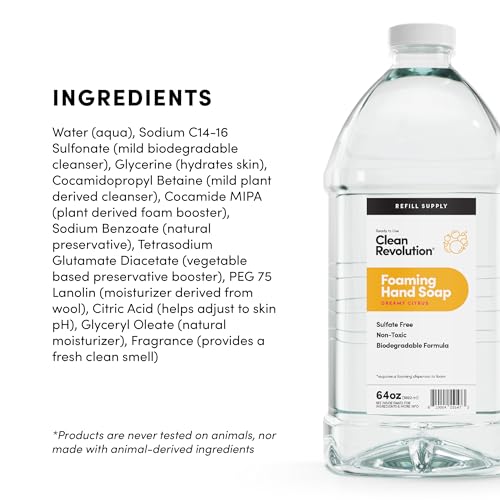 Image of Clean Revolution Foaming Hand Soap Refill Supply Container, Ready to Use Formula, Dreamy Citrus Fragrance, 64 Fl Oz (Pack of 2)