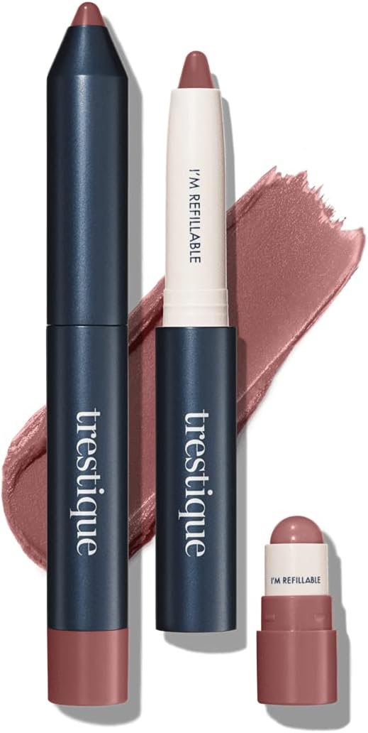 TRE'STIQUEtreStiQue Matte Lip Crayon, 2-in-1 Lip Liner Set With Lip Crayon and Lip Balm, Lipstick and Lip Gloss Balm Lip Kit (Florence Fig Refillable)