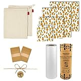 Zero Waste Upgraded Kit - 4 Reusable Beeswax Food Wrap + 2 Cotton Mesh Produce Bag Bundle + 1 Bamboo Reusable Paper Towels +3 Bonus | Eco Friendly Products Sustainable Bees Wraps Wax Food Storage Bags