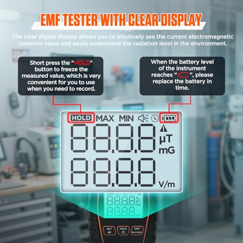 Image of EMF Detector, Digital LCD EMF Detector Battery Powered Electromagnetic Field Radiation Detector Sound and Light Alarm EMF Reader Hold Data Handheld Radiation Detector for Home,Outdoor,Ghost Hunting