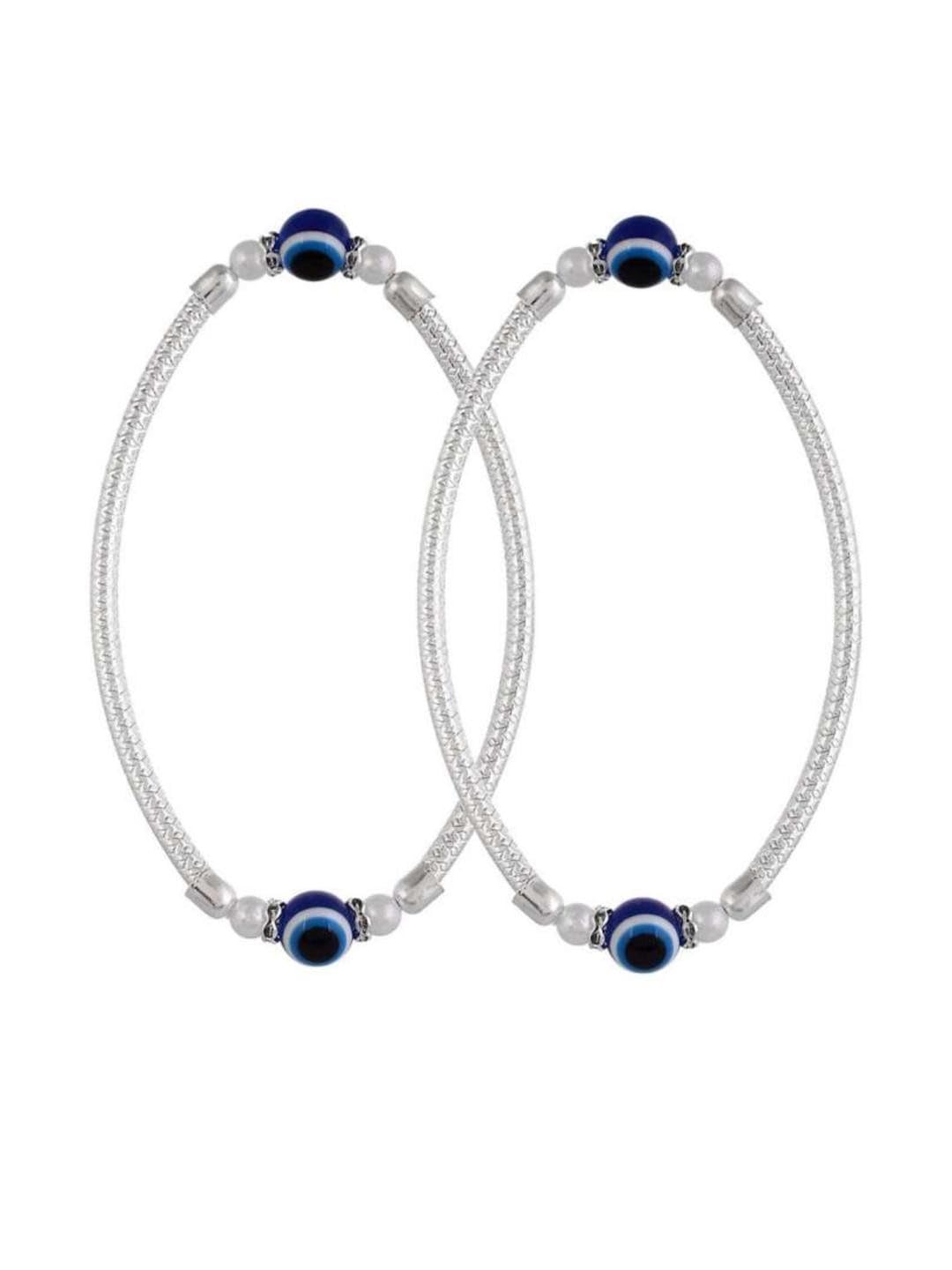 Silver Color Evil Eye Anklet for Women & Girls Kada Style Payal with Blue Nazar Beads Pack of 2-image-45