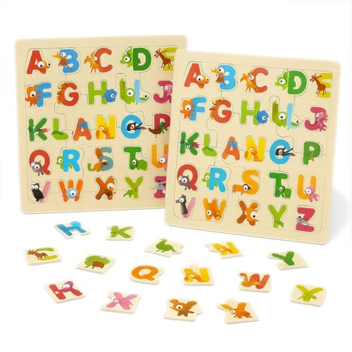 KIT 2 Quebra Cabeça Educativo Letras e Bichinhos Alfabeto Infantil Linha Premium M5 Armarinhos