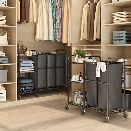 Wisdom Star 3 Bag Laundry Sorter Cart With Storage Shelf, Laundry Hamper Sorter With Rolling Wheels And Removable Bags For Clothes Storage,Laundry Organizer Basket Laundry Clothes Hamper, Black #TOP5