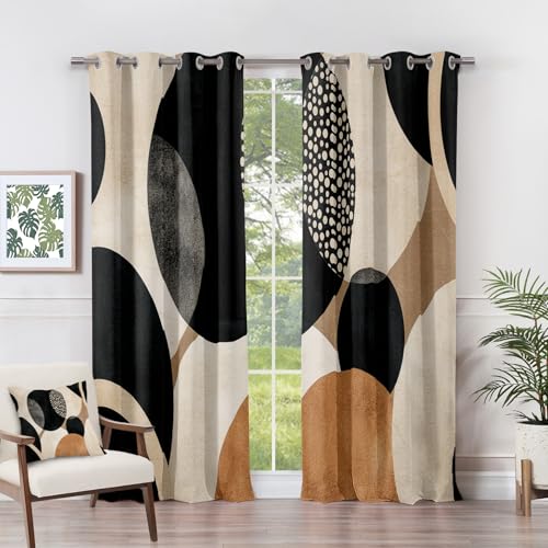 Rideau Occultant Géométrique - Rideau Thermique Motif Abstrait Moderne, Rideaux Chambre Salon Fenetre, Lot de 2 Rideaux et Draperies Intérieurs à Oeillets, 140x240...