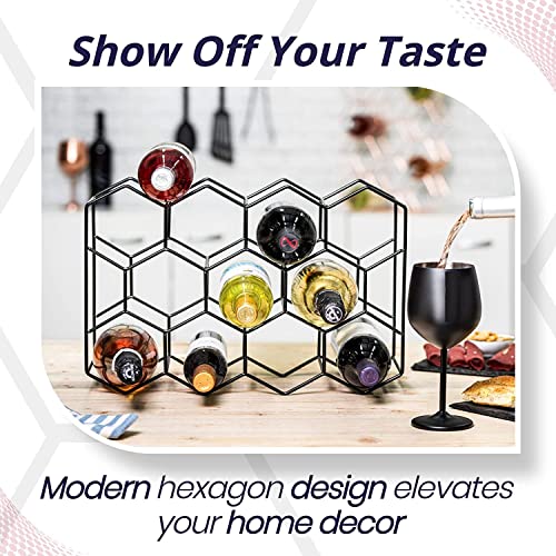 Image of Countertop Wine Rack 14 Bottle Freestanding Modern Metal Wine Rack 3 Tier Tabletop Wine Holder Stand for Cabinet Pantry Wine Bottle Storage No Assembly Required (Black)