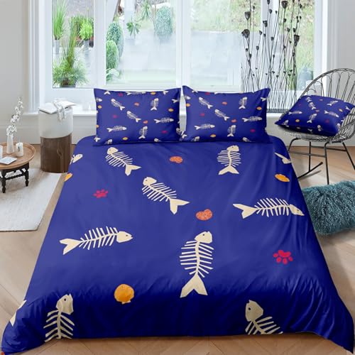 Housse de couette 140x200 poisson en microfibre douce facile à changer avec zip
