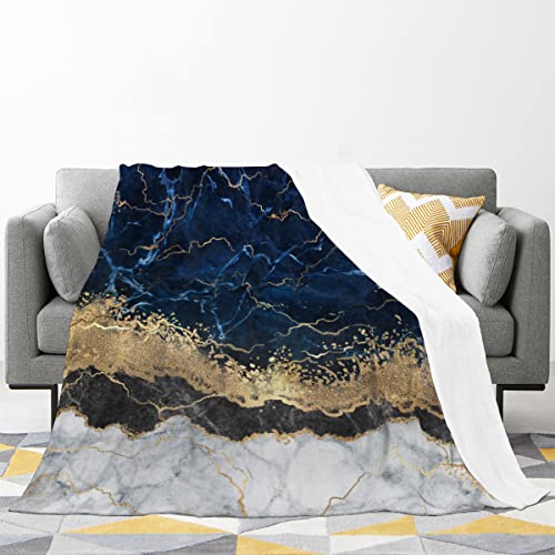 Navy Blue Marble Flannel Fleece Blanket, Silver Gold Foil Cracked Lines Ultra-Soft Microfiber Throw Blanket For Boys Kids Couch Sofa Bedroom Nursery Bed 40X50In #TOP2