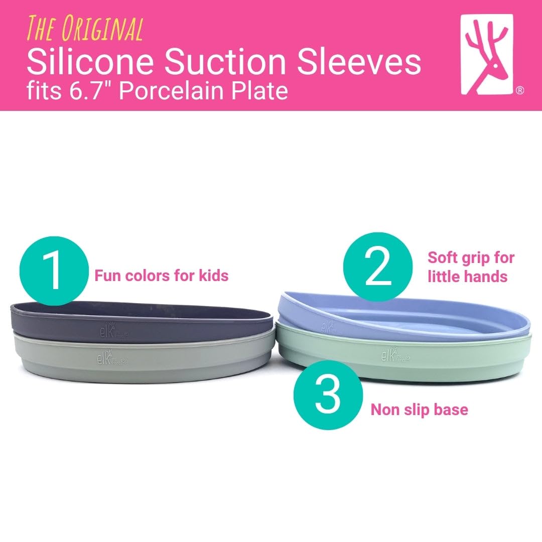 Elk and Friends Kids 6.7” Silicone Sleeves, Blush/Lilac/Sage/Mistyblue, 6.7" Plate Sleeve - Image 2