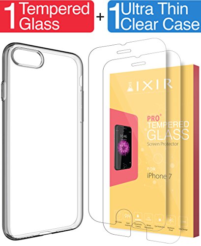 iPhone 8 / 7 / 6 Clear Case and Tempered Glass COMBO, IXIR iPhone 8 / 7 / 6 Case Cover + Tempered Glass [1-PACK] for Apple iPhone 7 - Crystal View