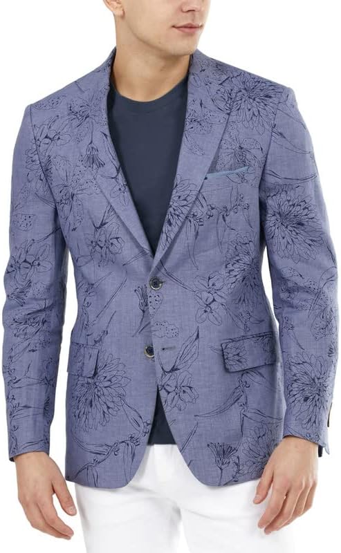 Tallia Men's Slim Fit Floral Blazer Blue Size 44