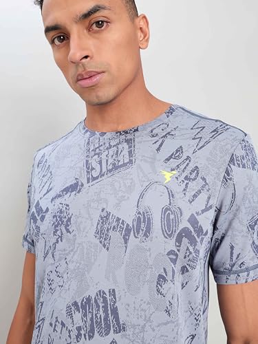 Image of TECHNOSPORT Men Polyester Regular Fit Half Sleeve Jacquard T-Shirt with Double Cool, Quick Dry & Anti Microbial for Sports, Running & Casual Use