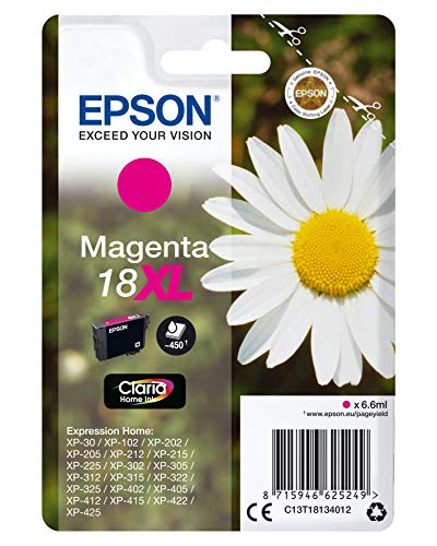 Epson 18XL Pâquerette Magenta, Cartouche d'encre d'origine XL Haute capacité, XP-30 XP-102 XP-202 XP-205 XP-215 XP-225 XP-302 XP-305 XP-312 XP-322 XP-325 XP-402 XP-405 XP-412 XP-415 XP-422 XP-425