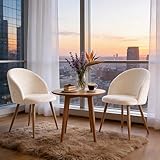 Lightdot Dining Chairs Set of 2, Velvet Comfortable Seats, Mid-Century Modern Living Room Chairs, Upholstered Kitchen Chairs with Wooden Legs and Padded Seat for Bedroom Office, Easy Assembly, Beige