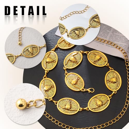 Eigso Retro Bull Head Concho Belt for Women Western Style Chain BELTS for Cowgirl Cowboy3