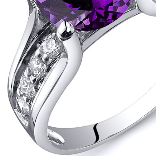 PEORA Amethyst Cathedral Solitaire Ring for Women 925 Sterling Silver, Natural Gemstone Birthstone, 1.75 Carats Round Shape 8mm, Sizes 5 to 9 5