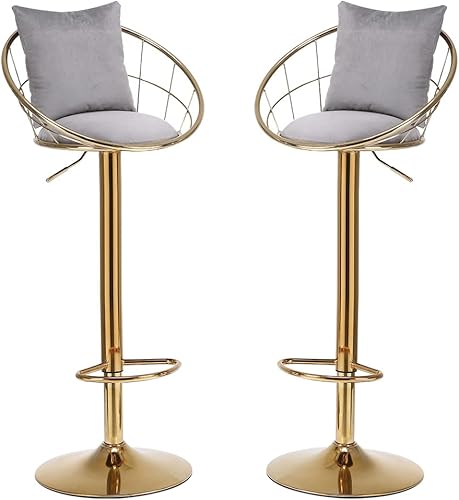 Miniatura 1 de Otnqu Juego de 2 taburetes de bar giratorios de terciopelo, sillas de bar ajustables con respaldo y reposapiés, silla de taburete moderna para isla
