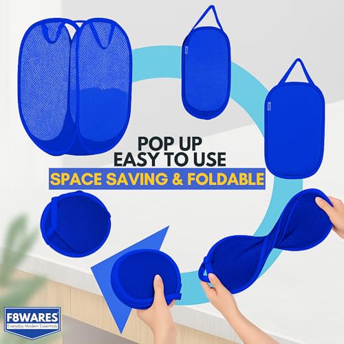Image of F8WARES 2PK 75 Litres Nylon Mesh Foldable Laundry Basket for Clothes - Odourless Breathable Laundry Bag for Clothes with Carry Handles - Kids Toy Baskets For Storage & Dirty Cloth Basket Hamper Blue