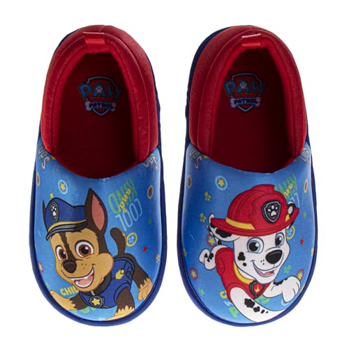 Josmo Paw Patrol Slippers Chase and Marshall House Shoes - Plush Lightweight Warm indoor Comfort Soft Aline Slippers - Blue (Size 7-8 Toddler)