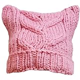 BIBITIME Pussy Cat Hat Women's March Knit Ears Beanie Winter Spring Handmade Cap (Pink, One Size)