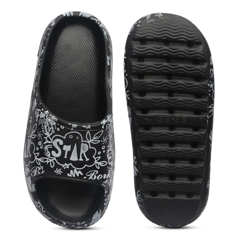 Image of AARJU Comfortable Boys's Flip-Flops Slides | Thick Sole Slippers For Boys With Graphics Printed Style (Black)