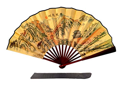 C&K Solutions Folding Hand Fan Chinese Gifts Bamboo Great Wall China Large Premium