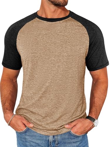 Image of Runcati Mens Casual Slim Fit T Shirts Raglan Short Sleeve Crewneck Baseball Tees Color Block Workout Fashion Shirt
