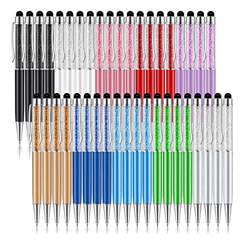 Pvcqjkd 40Pcs Crystal Ballpoint Pen Bulk Shiny 2 in 1 Slim Crystal Screen Stylus Black Gel Ink Ballpoint Glitter Pen