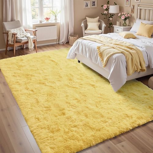 9x12 Area Rugs for Living Room Shag Fluffy Rug Bedroom Plush Carpet Non Slip for Nursery Kids PlayRoom Home Decor Aesthetic,Light Yellow