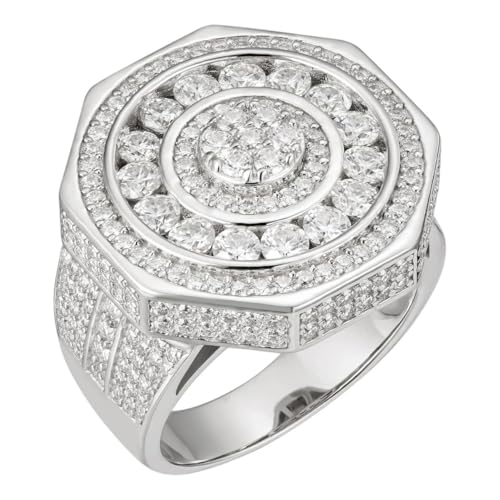 HarlemBling Men’s 3.6ct Moissanite Octagon Ring – VVS D Color Certified Stones – Iced Out 3D Design – Solid 925 Silver – Passes Diamond Tester