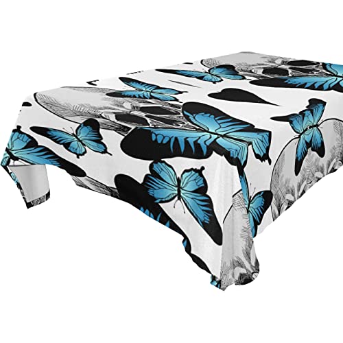 JUMBEAR Nappe rectangulaire en polyester motif têtes de mort et papillons - Grande nappe carrée pour salle à manger, cuisine, fête - 137,2 x 182,9 cm