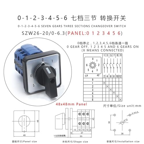Interrupteur rotatif SZW26 20A triphasé pour sélection de puissance de machine