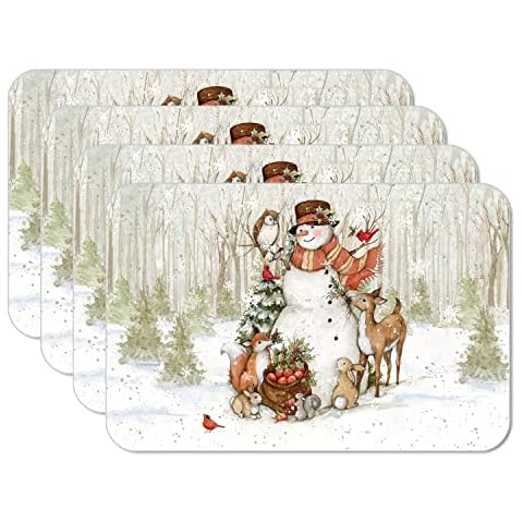 CounterArt Winter Forest 4 Pack Reversible Easy Care Flexible Plastic Placemats Made in The USA BPA Free Easily Wipes Clean Cover