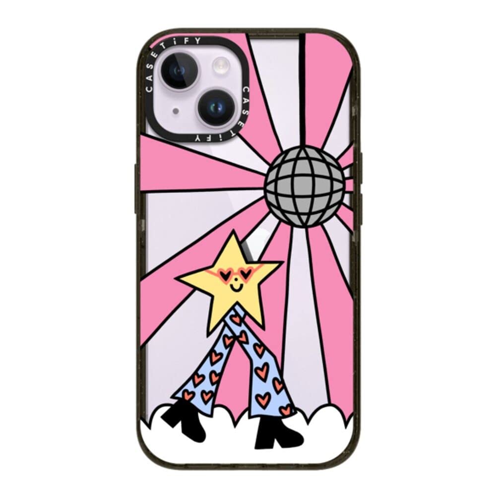 CASETiFY Impact iPhone 14 Case [4X Military Grade Drop Tested / 8.2ft Drop Protection] - Disco Star Girl - Clear Black