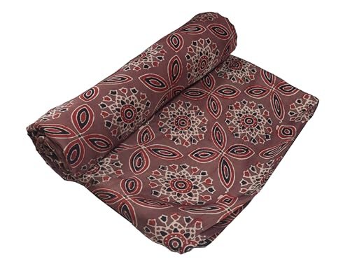 Image of Ethnics of Kutch Womens's Ajrakh Modal Silk Natural Dye Hand Block Print Unstitched Kurta Fabric