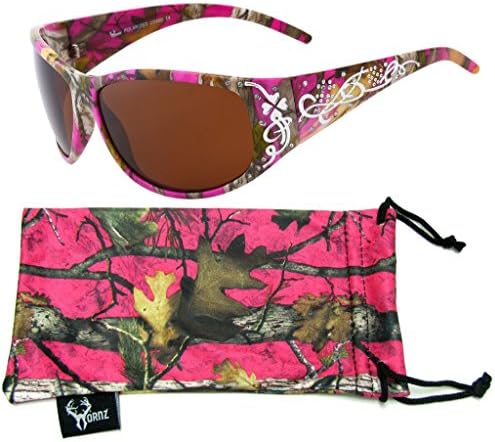 Hornz Hot Pink-Purple Camouflage Polarized Sunglasses Country Girl Style Camo & Free Matching Microfiber Pouch - Hot Pink-Purple Camo Frame - Amber Lens