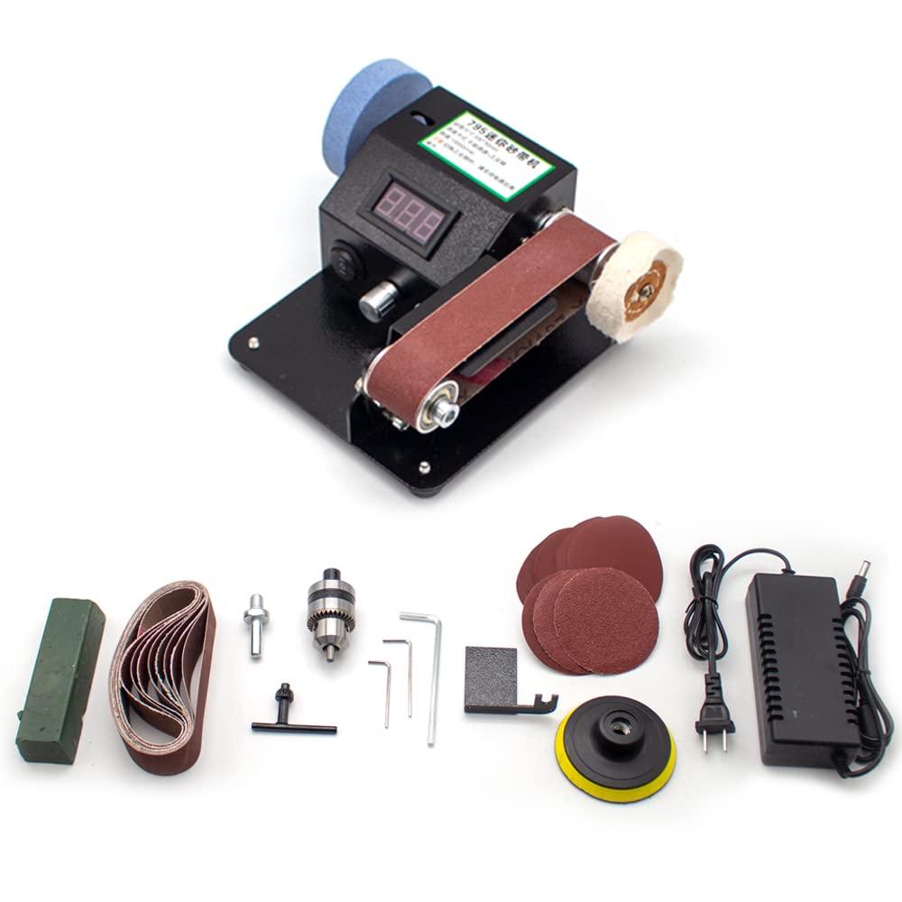 LeTkingok Multifunctional Electric Belt Sander Digital Display Speed Adjustable Mini Desktop Polisher Knife Sharpener Polishing Machine