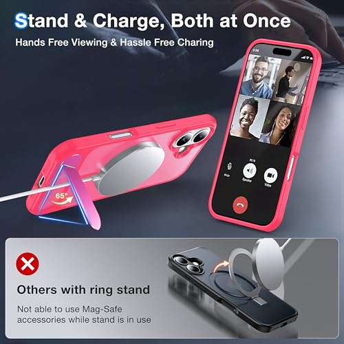 Coque iPhone 16 magnétique antichoc silicone rose béquille support de charge - 2