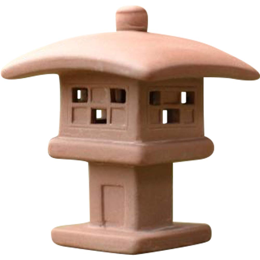 Ceramic Miniature Pagoda Lantern for Garden Patio Bonsai Decoration Miniature Accessories Furniture for Home Decor Asian Zen Art Oriental Statue Red Square