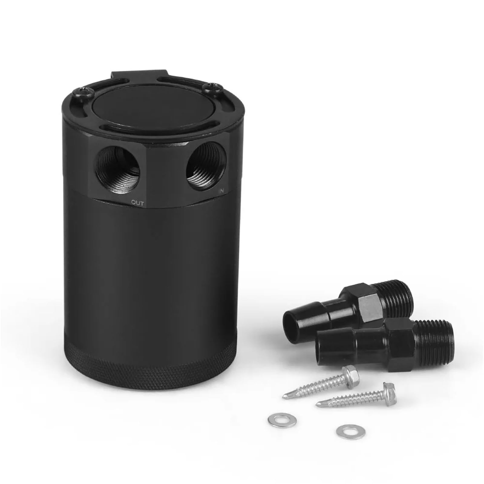 Crankcase Separator Kit Uniwersalny zbiornik na olej, kompaktowy, z przegrodami, 2-portowy, aluminiowy zbiornik paliwa, dwuotworowy, oddychający czajnik(Black)