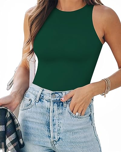 Image of MANGOPOP Women's Tank Top Bodysuit Crew Neck Sleeveless Racerback Halter Ribbed Body Suits Sexy Summer Going Out Tops