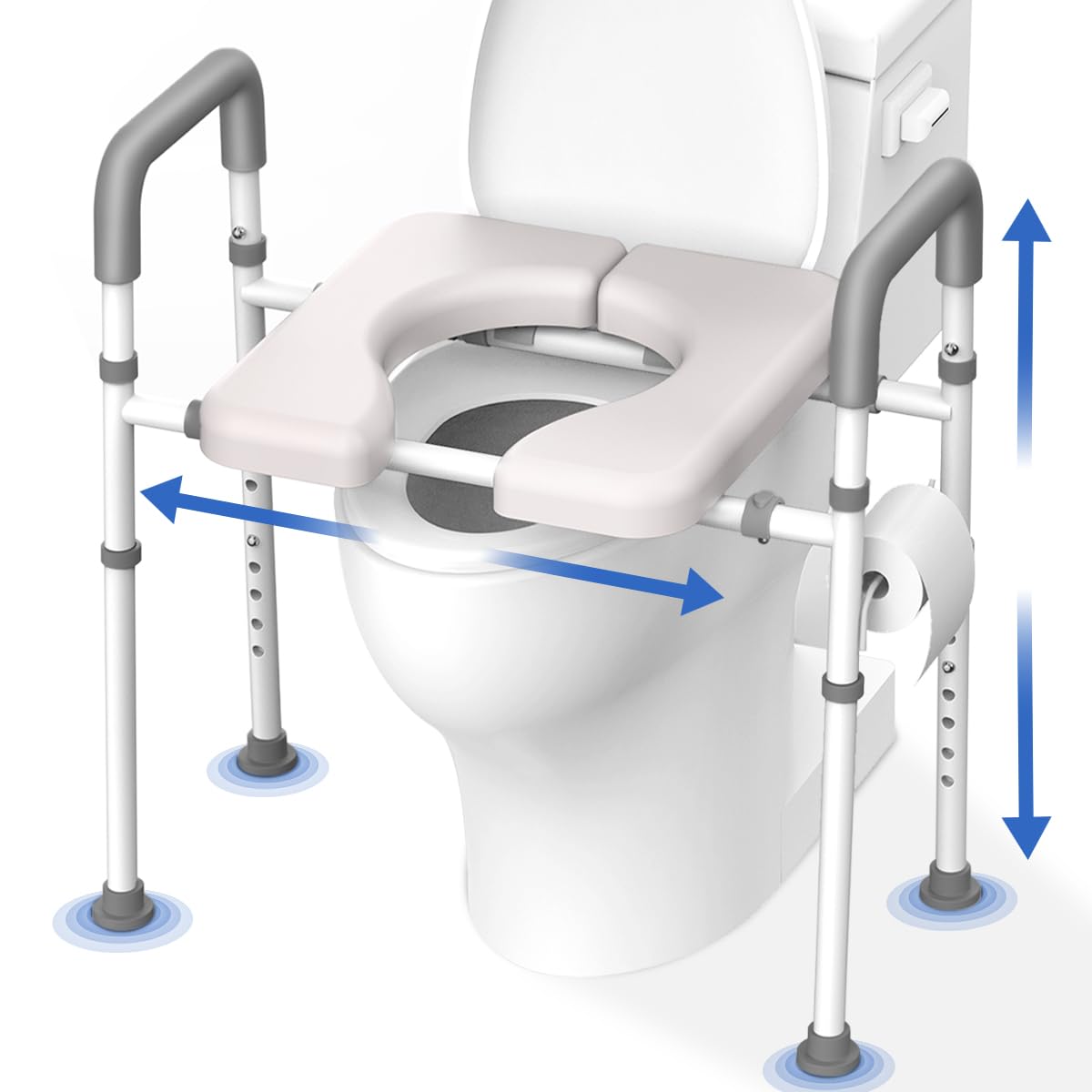 Toilet Seat Risers for Seniors, Raised Toilet Seat with Handles, Adjustable Width & Height Toilet Riser, 400lb Handicap Elevated Toilet Seat for Elderly, Disabled, Fits Any Toilet