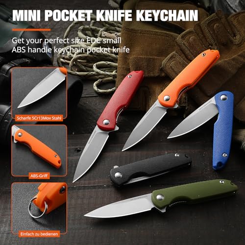 DRACHENADER Keychain Pocket Knife Mini, Small Men's Pocket Knife EDC Utility Knife Box Cutter, Compact and Lightweight with ABS Handle, 3Cr13Mov Steel Blade, Black