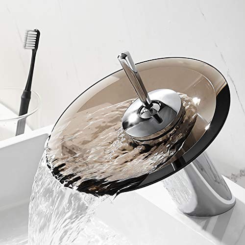RODDEX Waterfall Bathroom Faucet Solid Brass Glass Single Handle Single Hole Basin Vanity