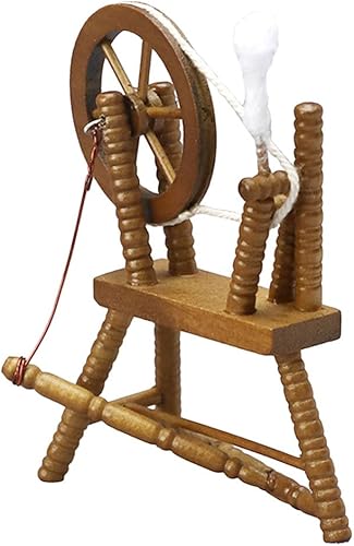 1: 12 Máquina de coser vintage casa de muñecas Máquina de enrollar a mano en miniatura Rueda giratoria de madera Mini accesorios de muebles para