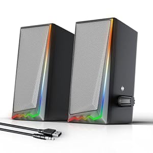 Computer Speakers with 3.5 mm Aux,Desktop Speakers with Various Colorful RGB Lights,Gaming Speakers with Volume Control,Computer Speakers for PC/Desktop Monitor/Laptop/Tablet Phone