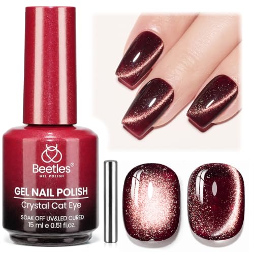 Image of Beetles Burgundy Red Cat Eye Gel Polish, Terracotta Glow 15ml Magnetic Gel