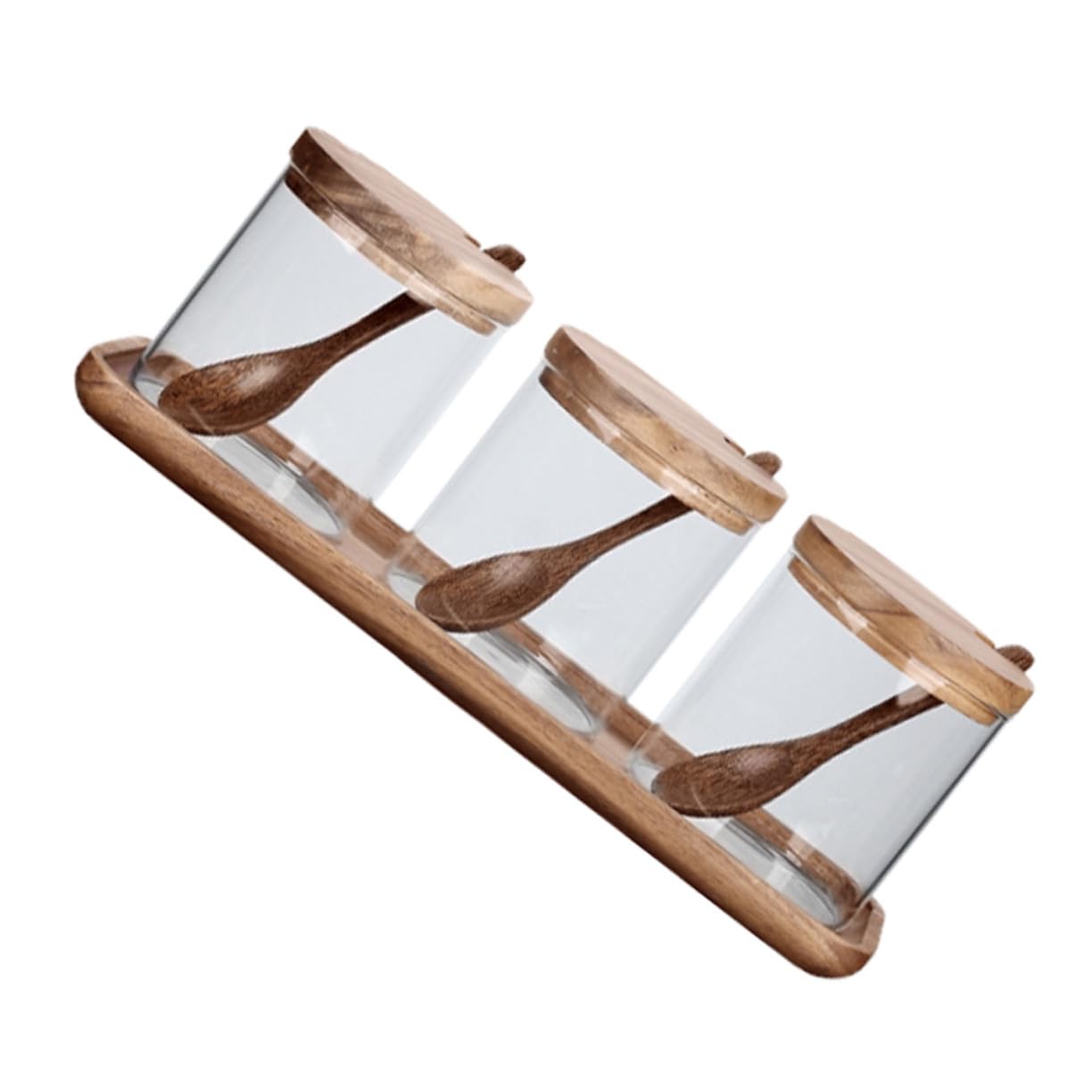 VILLCASE Gewürzgläser aus Glas mit Holzdeckel und Löffel Robustes Gewürzbehälter für Küchenaufbewahrung und Gewürzregal Stilvolle Vorratsdosen für Gewürze und Kräuter