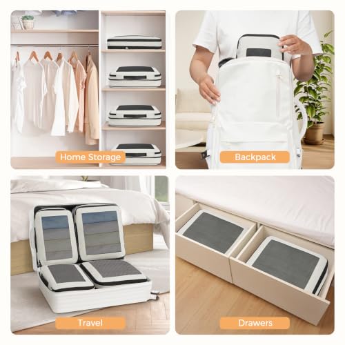 Image of BAGAIL Compression Packing Cubes for Travel Essentials, 8 Set-Beige | Tear‑Resistant Fabric, Space‑Saving, Visible Mesh Panel, Vibrant Color Choices, Travel, Camping & Cruise, Home Storage